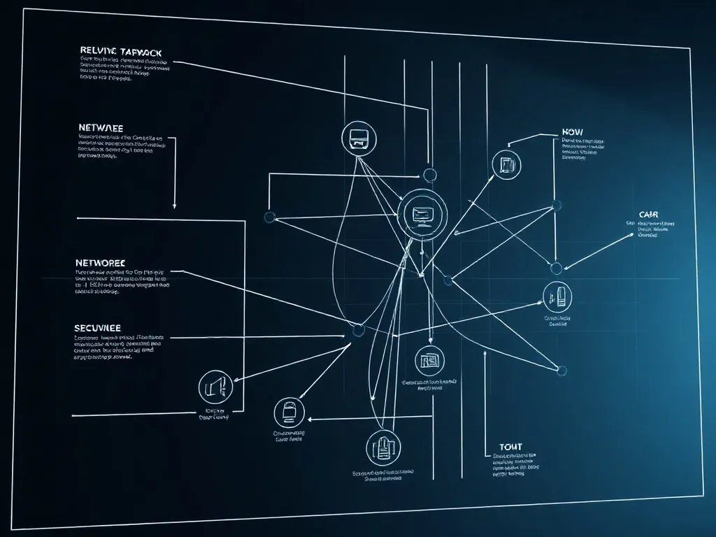 A technical diagram of a modern network topology, clean line